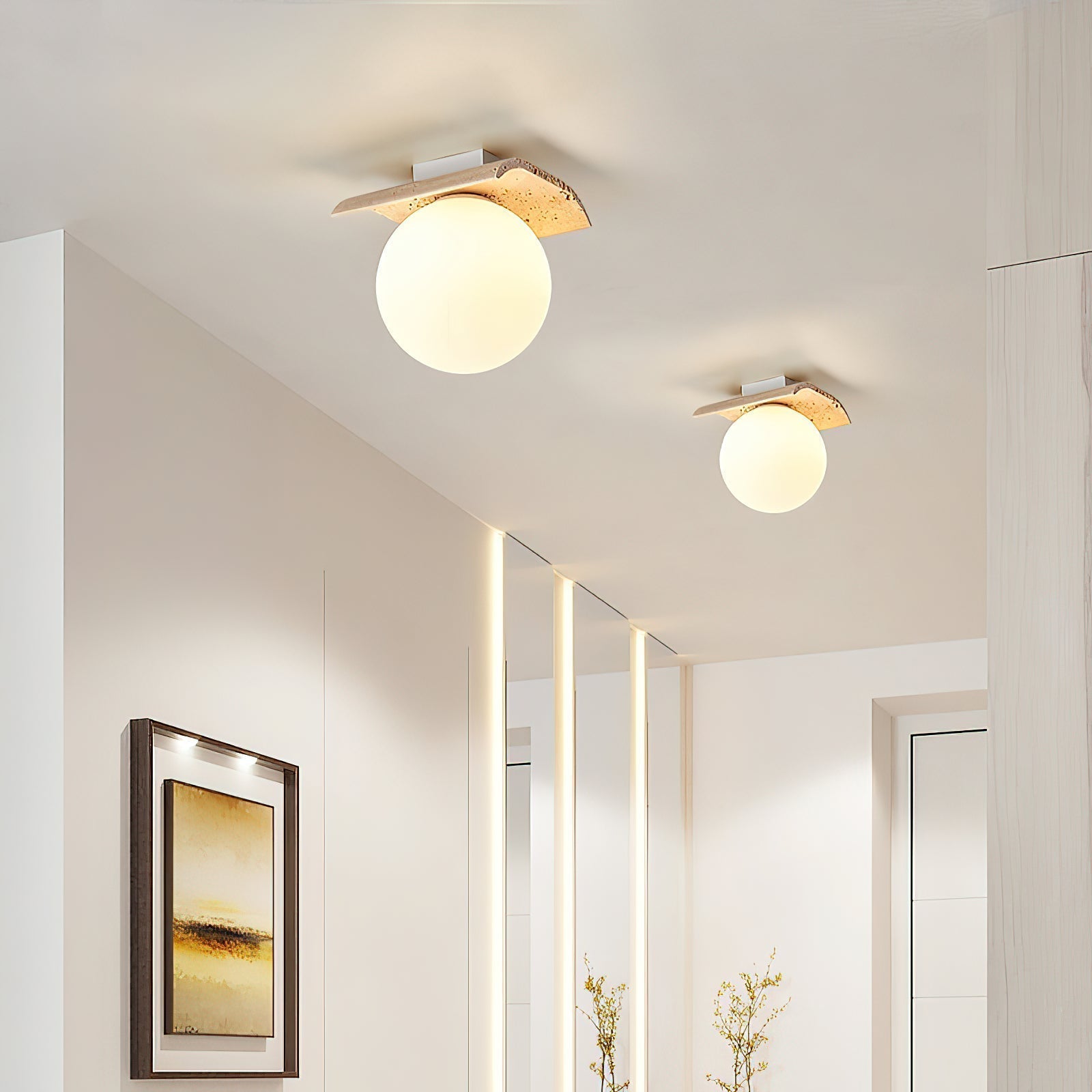 Serenaya Globe Travertine Glass Ceiling Lamp