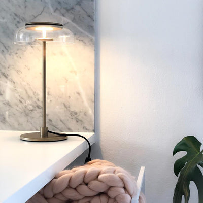 Rinelette Table Lamp Clear Glass Shade Wood Base