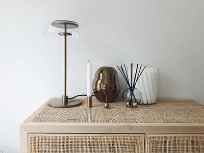 Rinelette Table Lamp Clear Glass Shade Wood Base