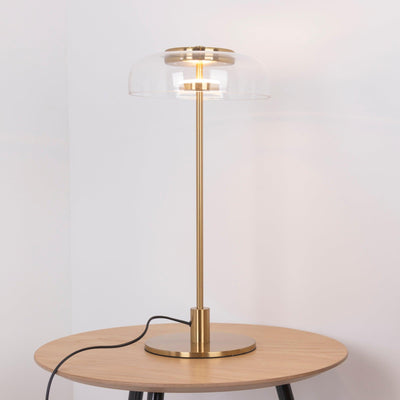 Rinelette Table Lamp Clear Glass Shade Wood Base