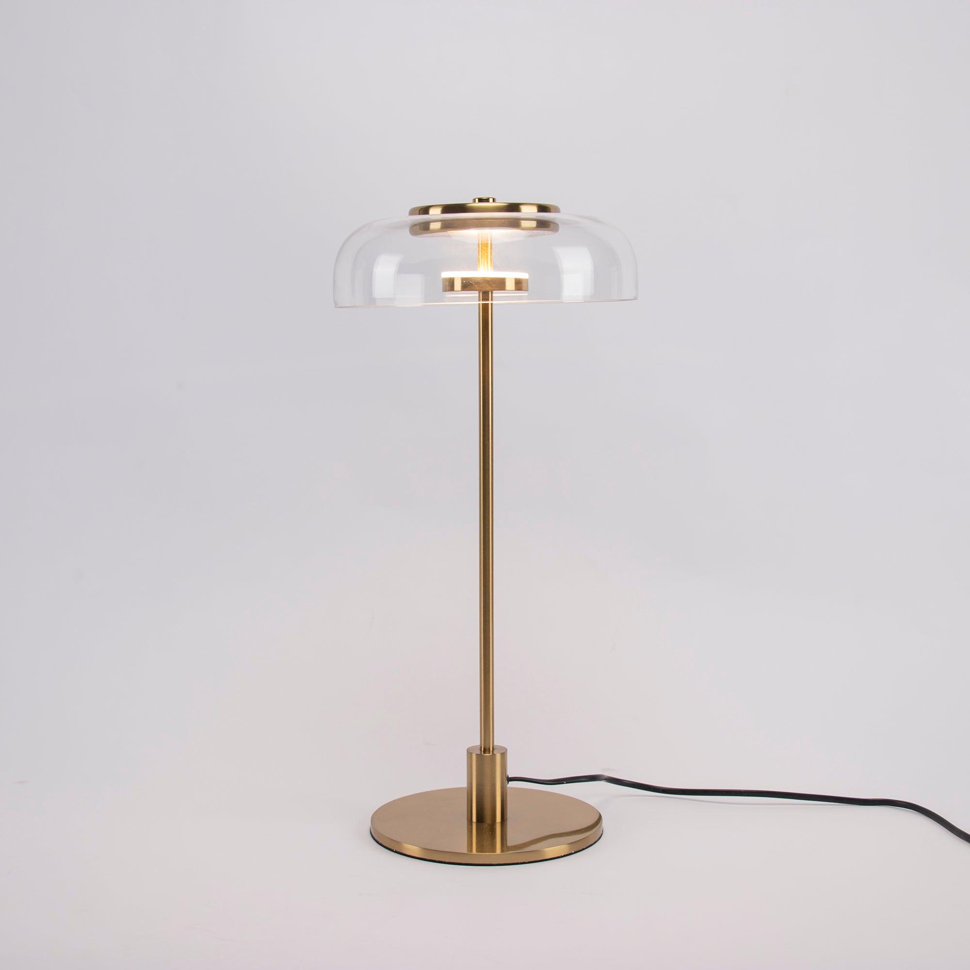 Rinelette Table Lamp Clear Glass Shade Wood Base
