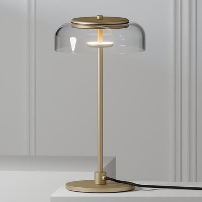 Rinelette Table Lamp Clear Glass Shade Wood Base