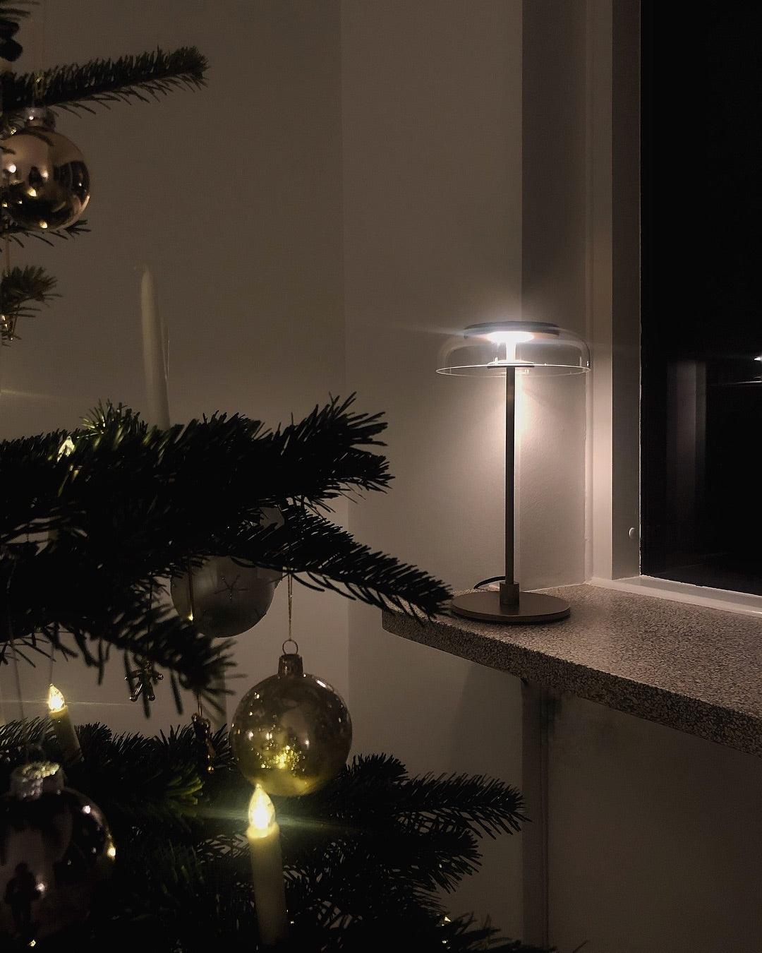 Rinelette Table Lamp Clear Glass Shade Wood Base