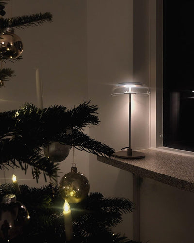 Rinelette Table Lamp Clear Glass Shade Wood Base