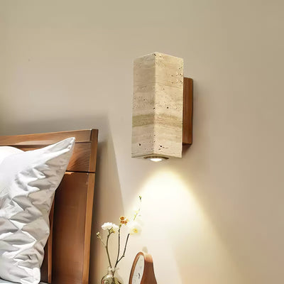 Nula Cylinder-Wood Travertine Wall Light