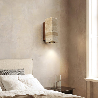 Nula Cylinder-Wood Travertine Wall Light