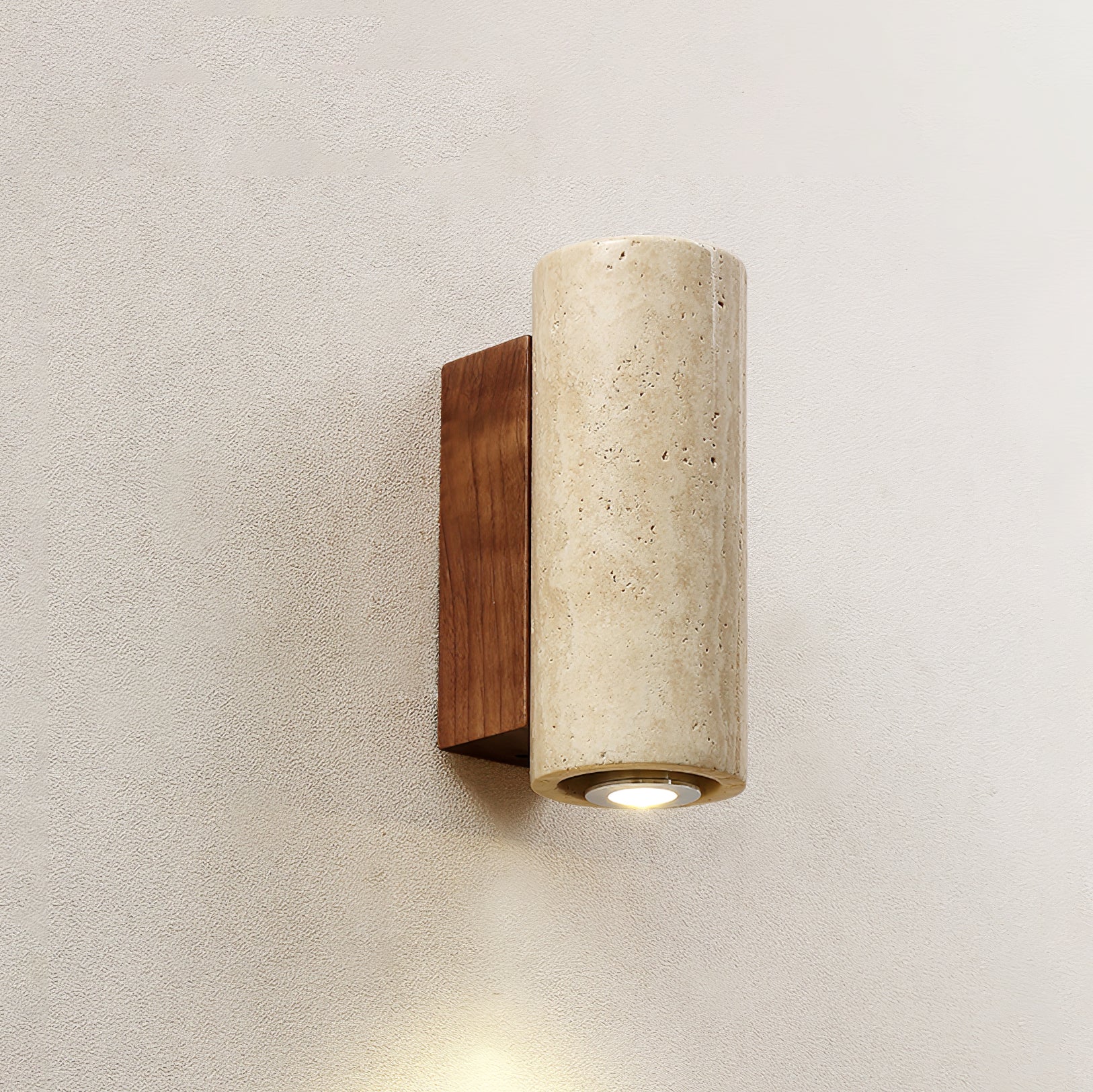 Nula Cylinder-Wood Travertine Wall Light