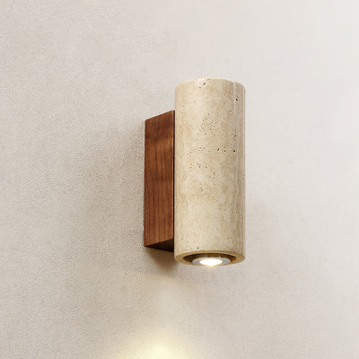 Nula Cylinder-Wood Travertine Wall Light