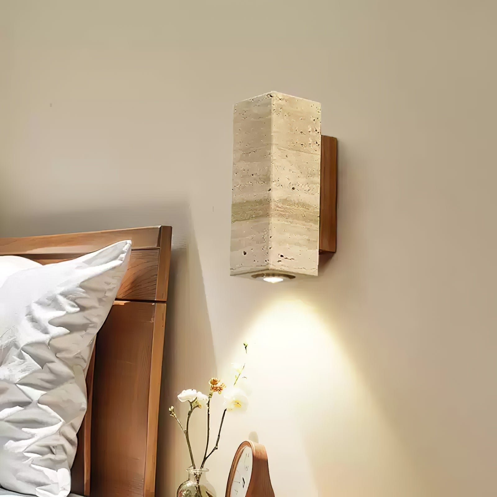 Nula Cylinder-Wood Travertine Wall Light