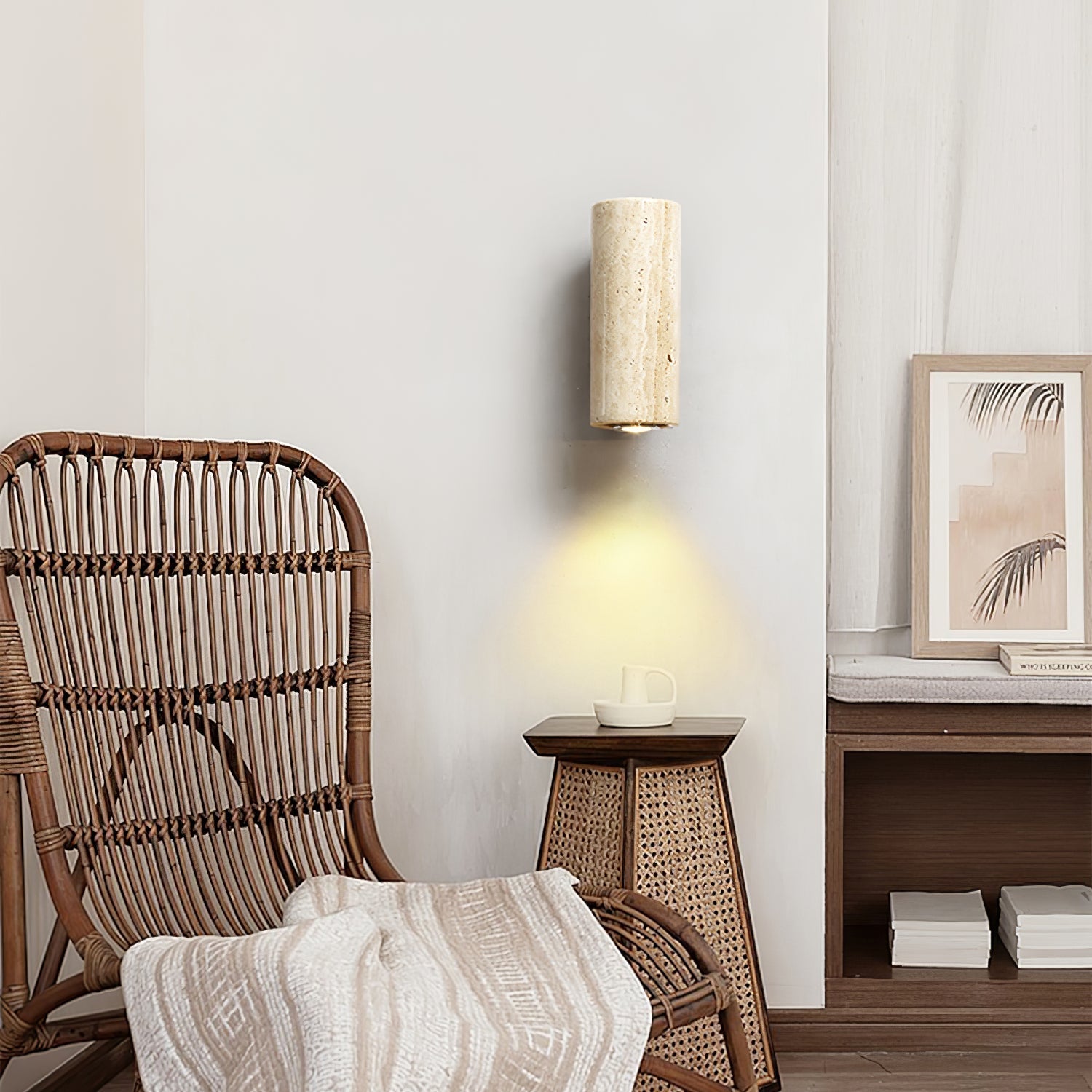 Nula Cylinder-Wood Travertine Wall Light