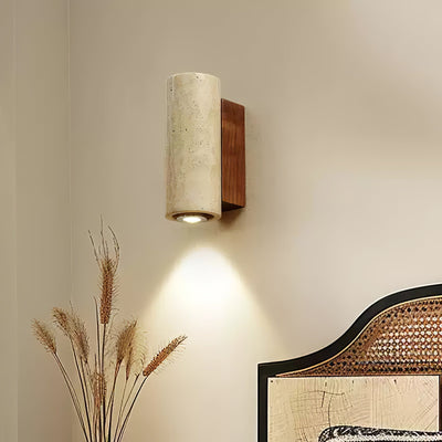 Nula Cylinder-Wood Travertine Wall Light