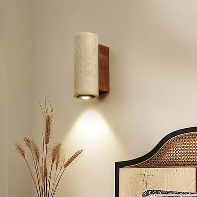 Nula Cylinder-Wood Travertine Wall Light