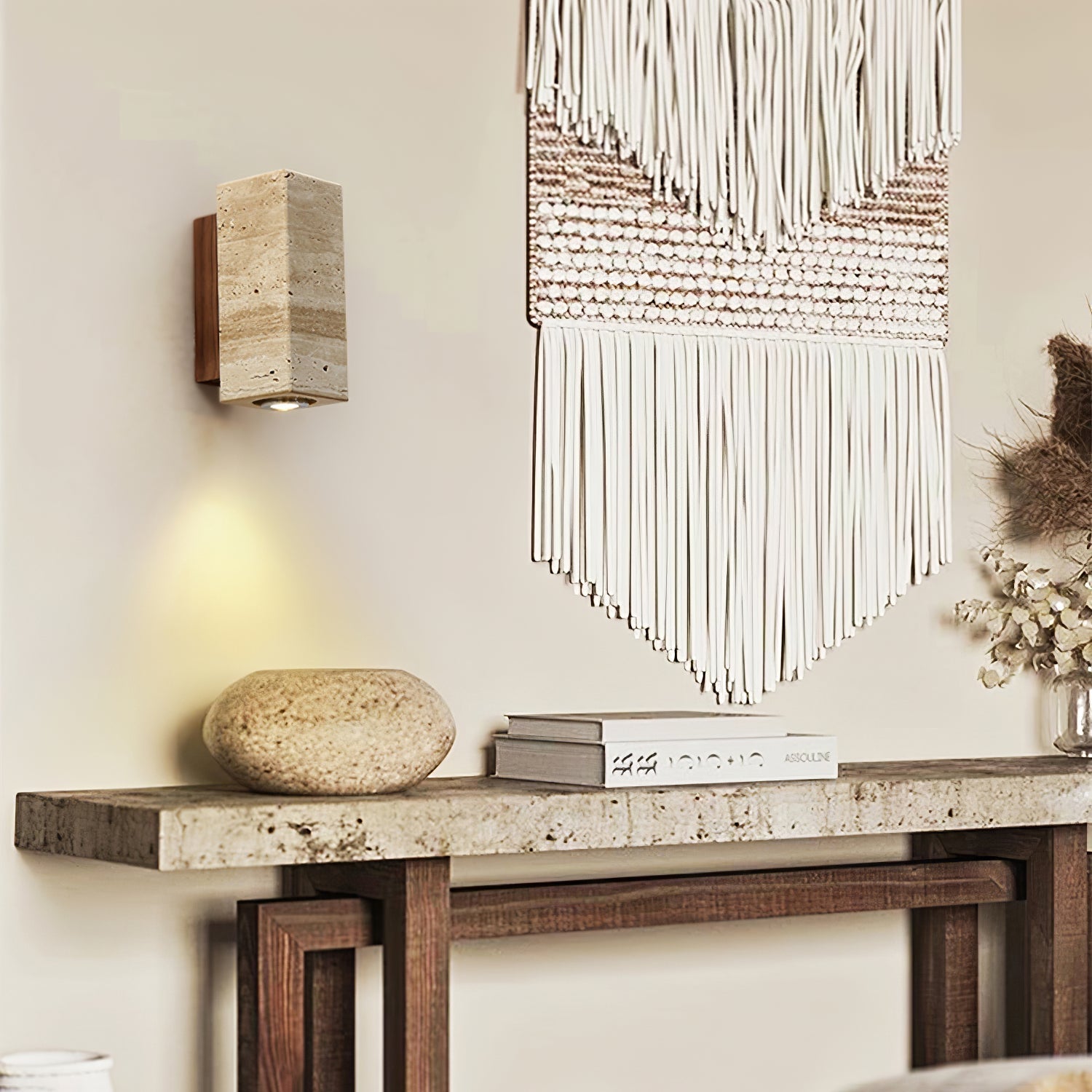 Nula Cylinder-Wood Travertine Wall Light