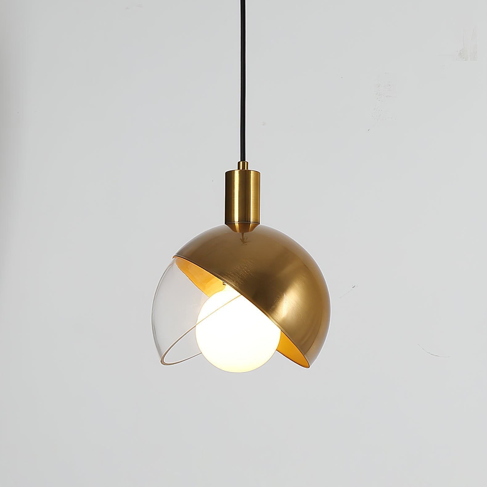 Noveny Pendant Lamp Brass Glass Half Dome Globe Mid Century