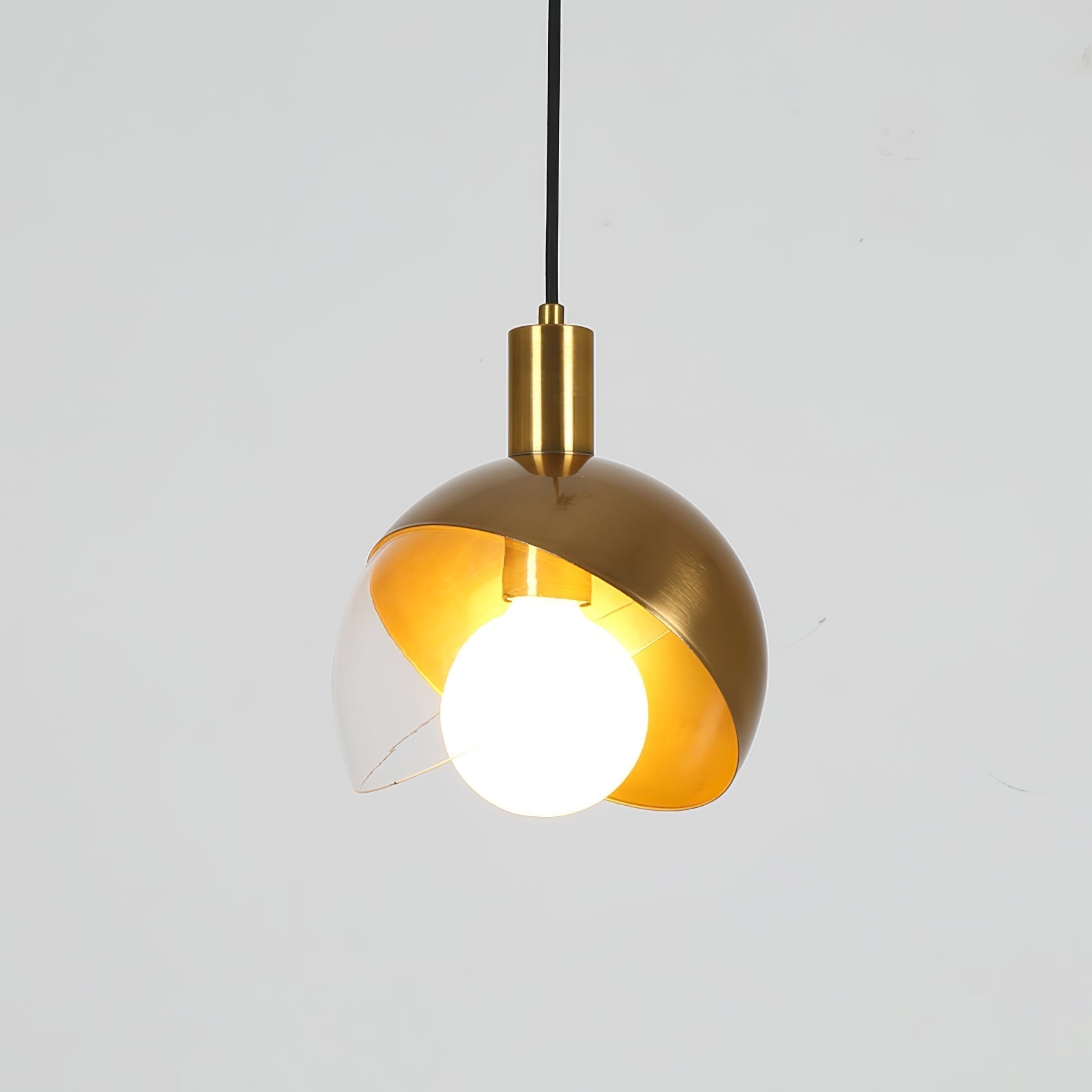 Noveny Pendant Lamp Brass Glass Half Dome Globe Mid Century