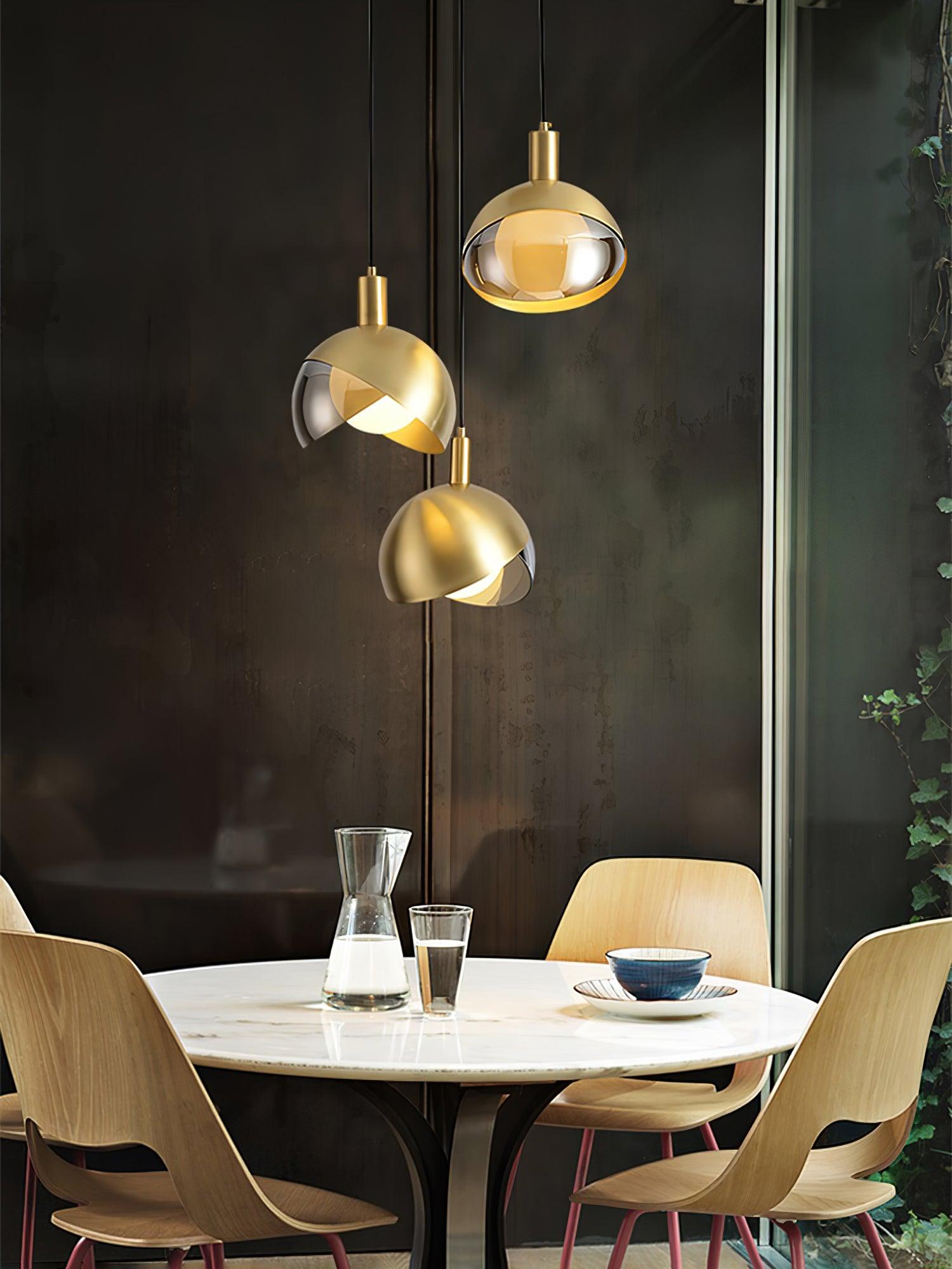 Noveny Pendant Lamp Brass Glass Half Dome Globe Mid Century