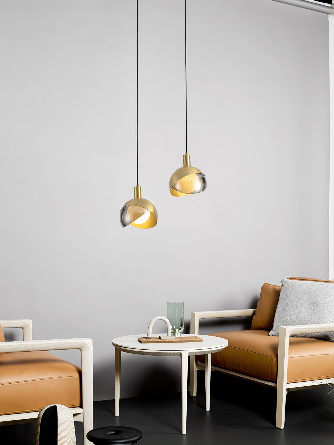 Noveny Pendant Lamp Brass Glass Half Dome Globe Mid Century