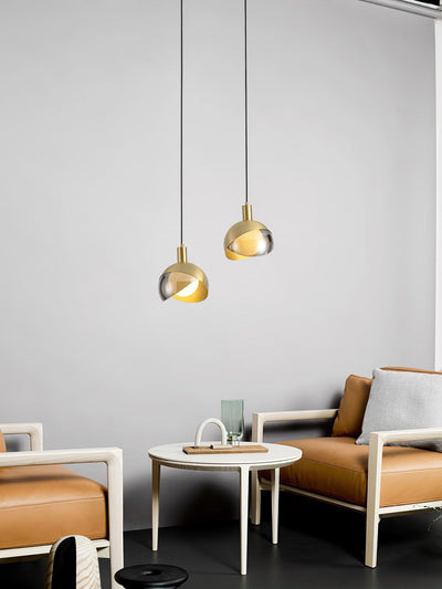 Noveny Pendant Lamp Brass Glass Half Dome Globe Mid Century