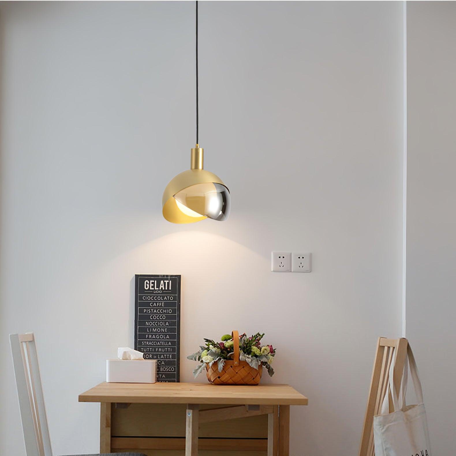 Noveny Pendant Lamp Brass Glass Half Dome Globe Mid Century