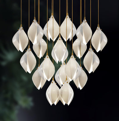 Lustra Pendant Lamp White Floral Ceramic - Neutral Decor