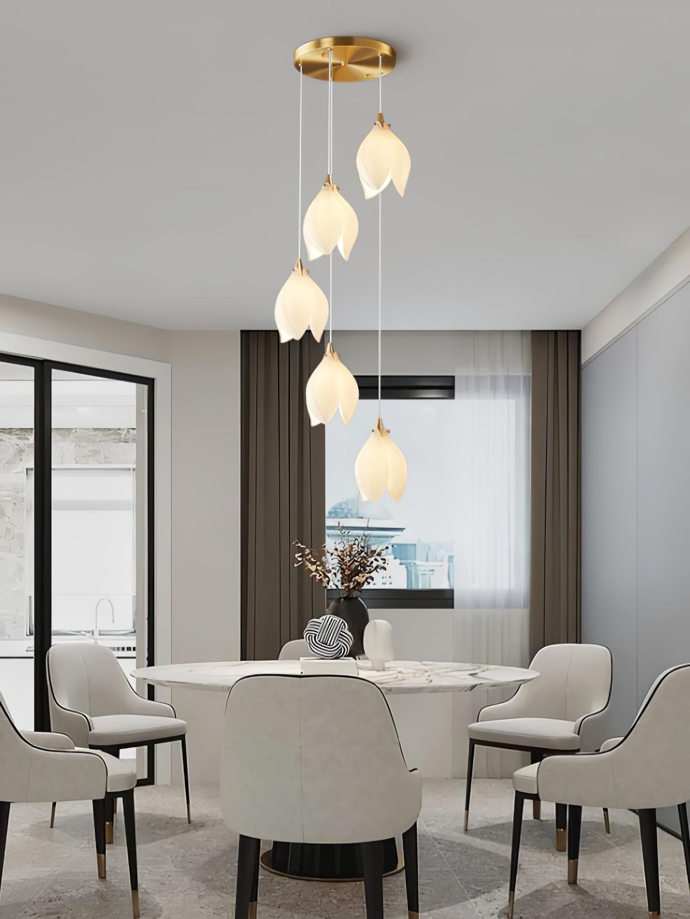 Lustra Pendant Lamp White Floral Ceramic - Neutral Decor