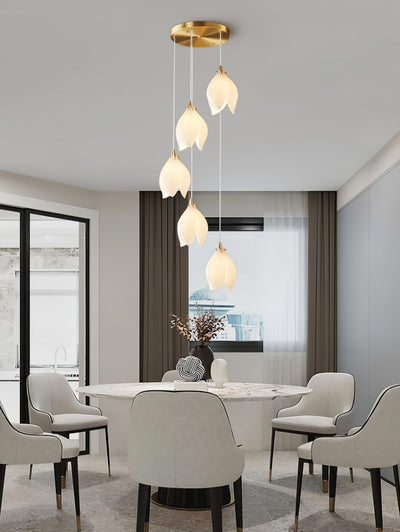 Lustra Pendant Lamp White Floral Ceramic - Neutral Decor