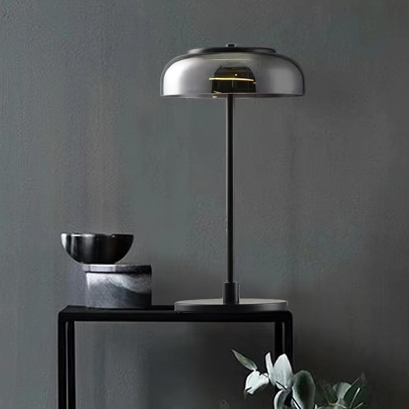 Rinelette Table Lamp Clear Glass Shade Wood Base