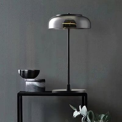 Rinelette Table Lamp Clear Glass Shade Wood Base