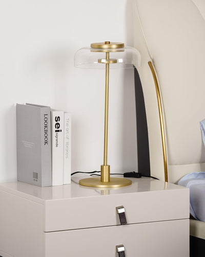 Rinelette Table Lamp Clear Glass Shade Wood Base