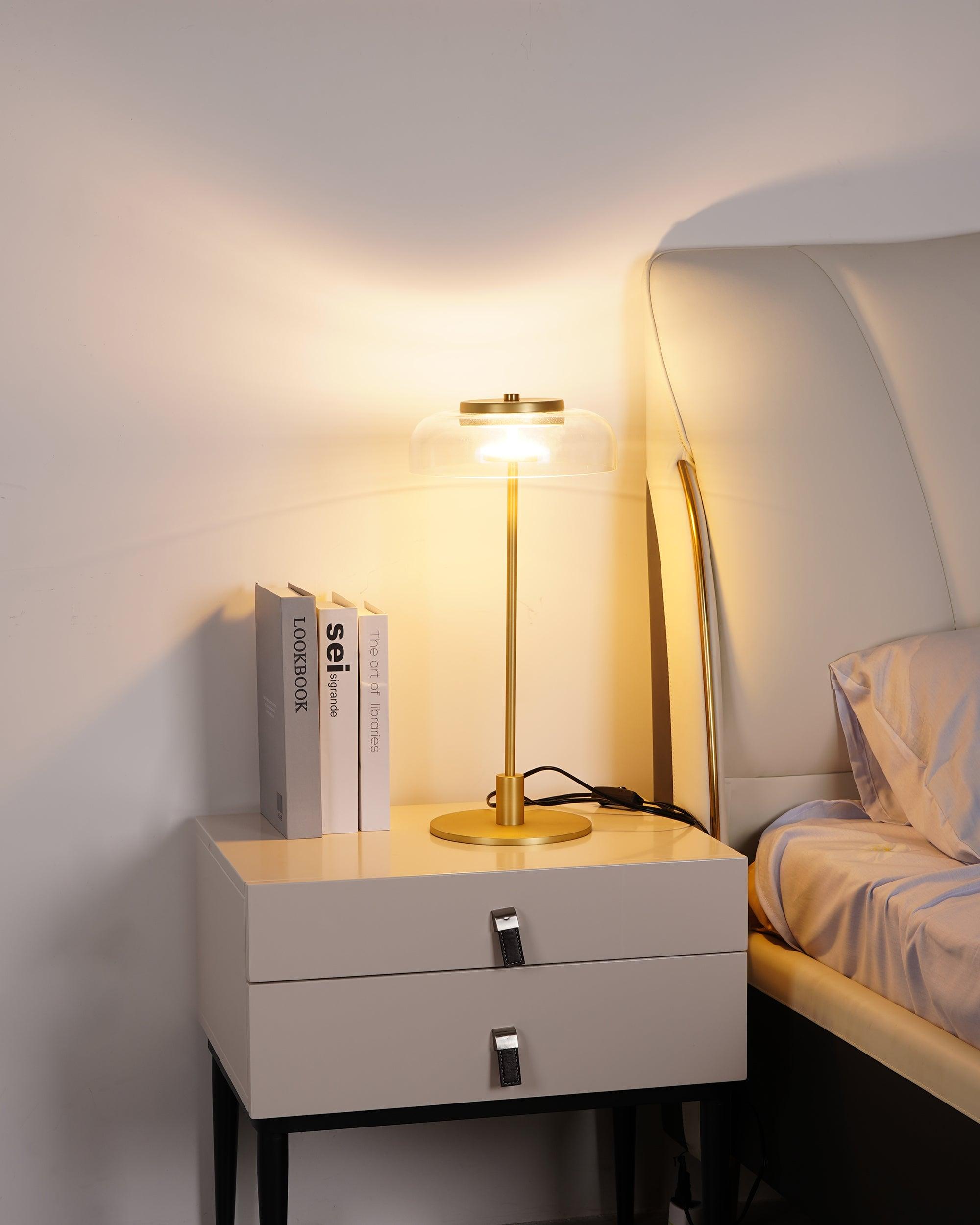 Rinelette Table Lamp Clear Glass Shade Wood Base