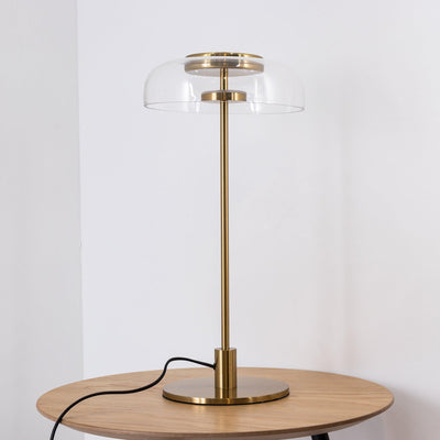 Rinelette Table Lamp Clear Glass Shade Wood Base