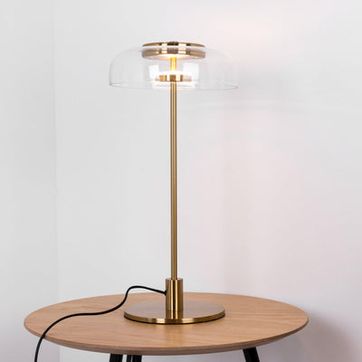 Rinelette Table Lamp Clear Glass Shade Wood Base