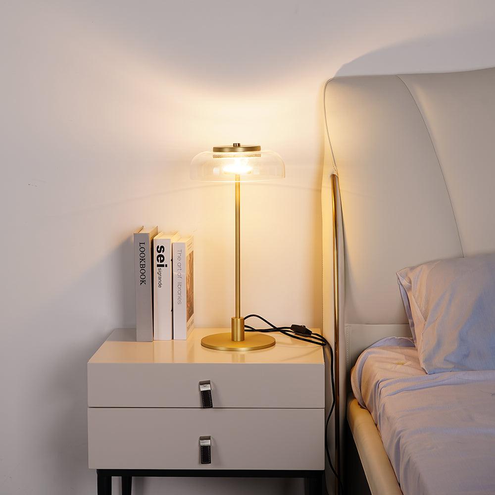 Rinelette Table Lamp Clear Glass Shade Wood Base