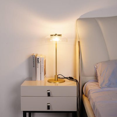 Rinelette Table Lamp Clear Glass Shade Wood Base