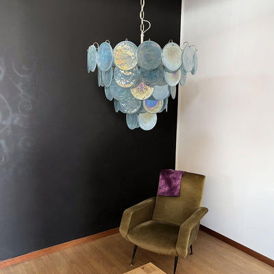 Veloissa Chandelier Blue Murano Glass Disc Elegant