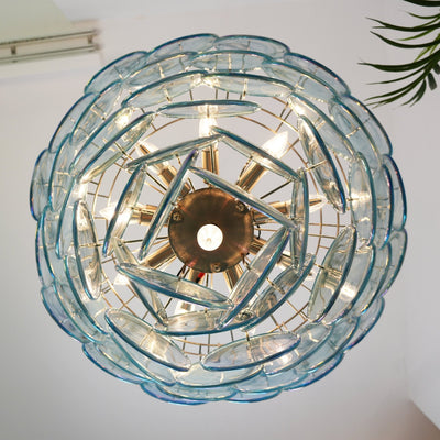 Veloissa Chandelier Blue Murano Glass Disc Elegant