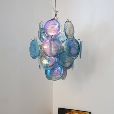 Liororine Chandelier Blue Murano Glass Disc Vintage