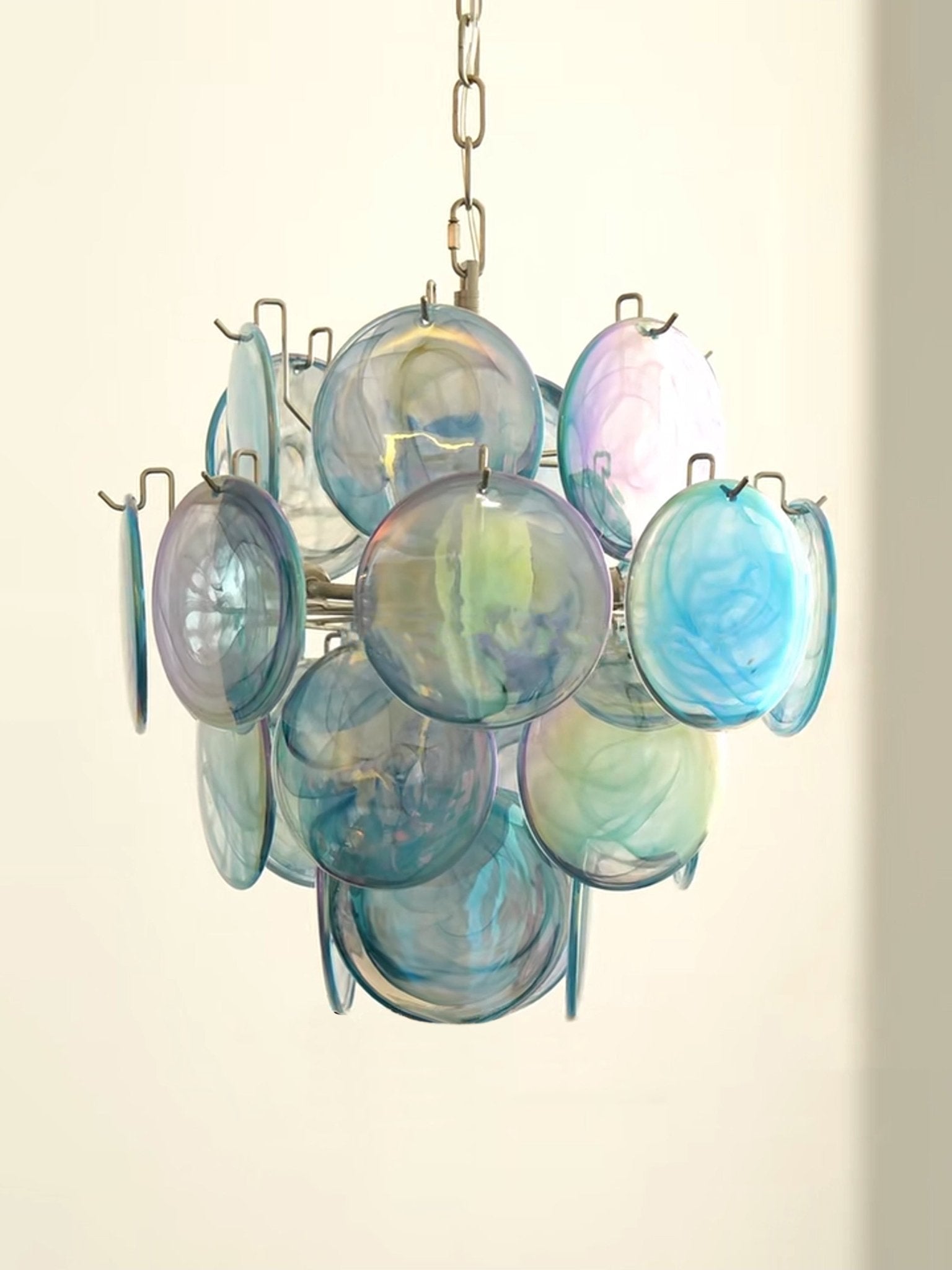 Liororine Chandelier Blue Murano Glass Disc Vintage