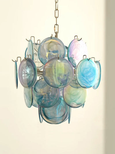 Liororine Chandelier Blue Murano Glass Disc Vintage
