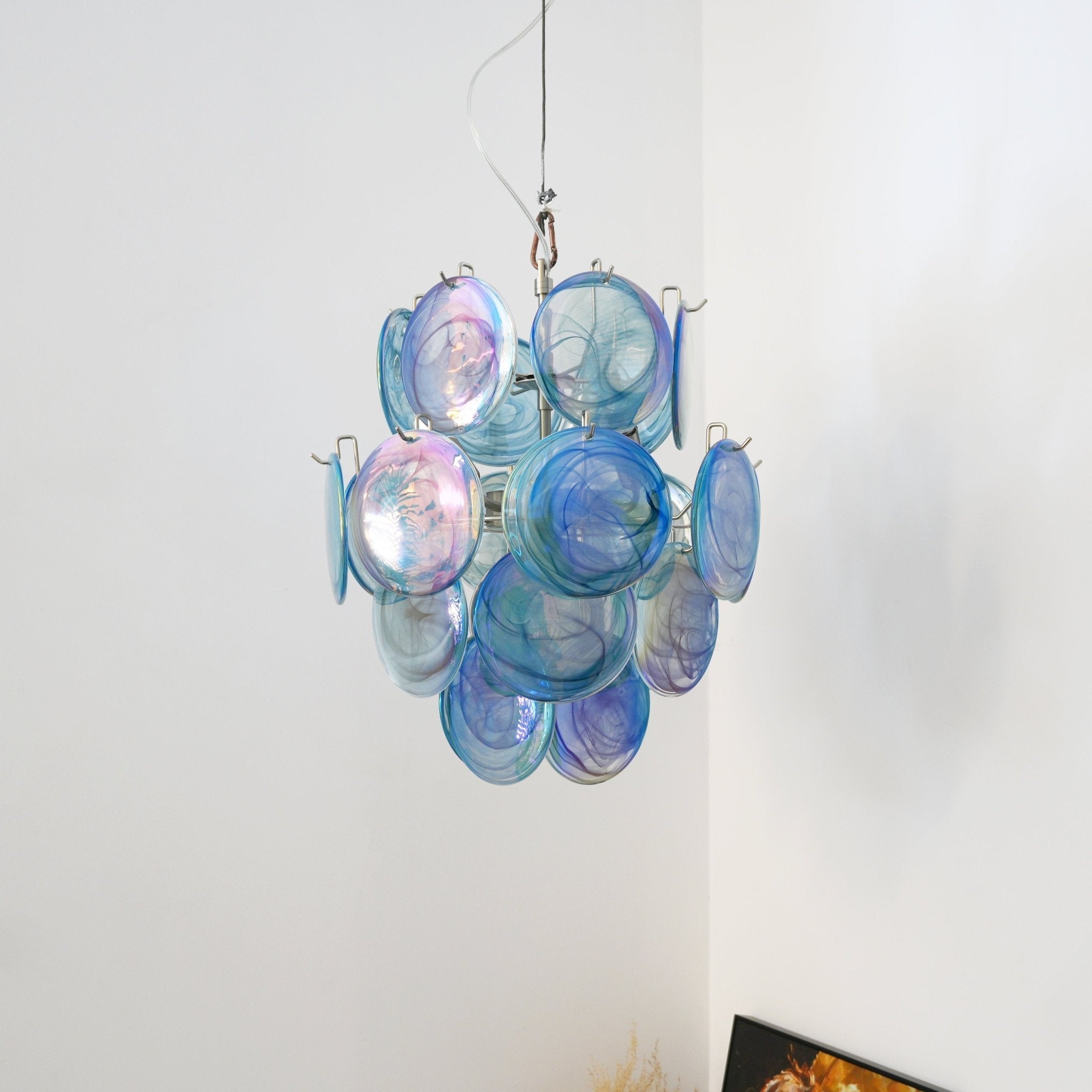 Liororine Chandelier Blue Murano Glass Disc Vintage
