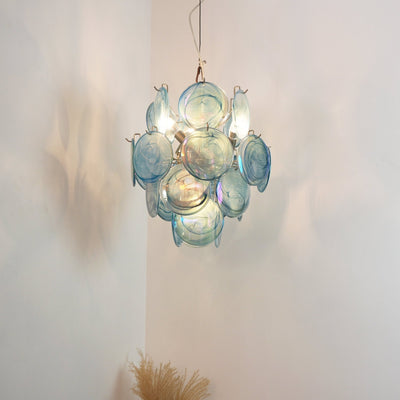 Liororine Chandelier Blue Murano Glass Disc Vintage