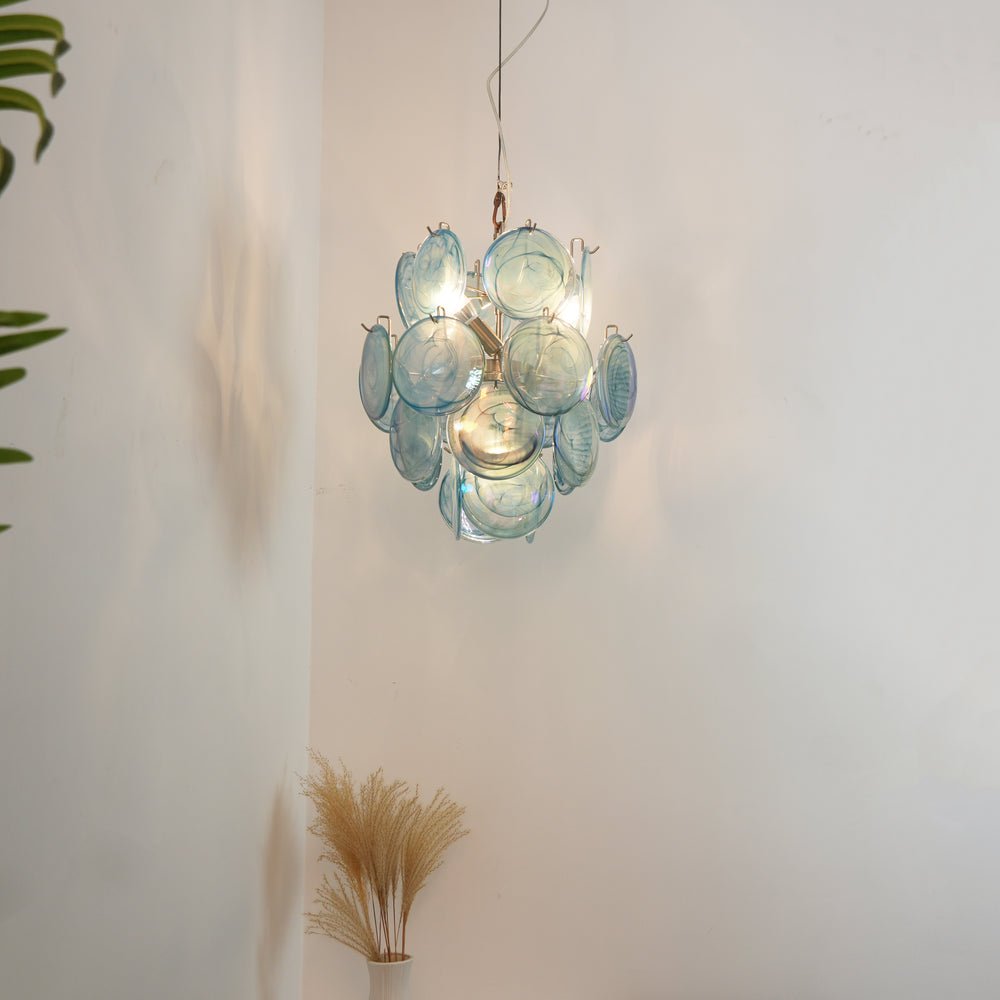 Liororine Chandelier Blue Murano Glass Disc Vintage