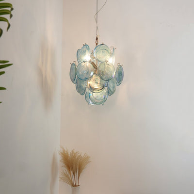 Liororine Chandelier Blue Murano Glass Disc Vintage