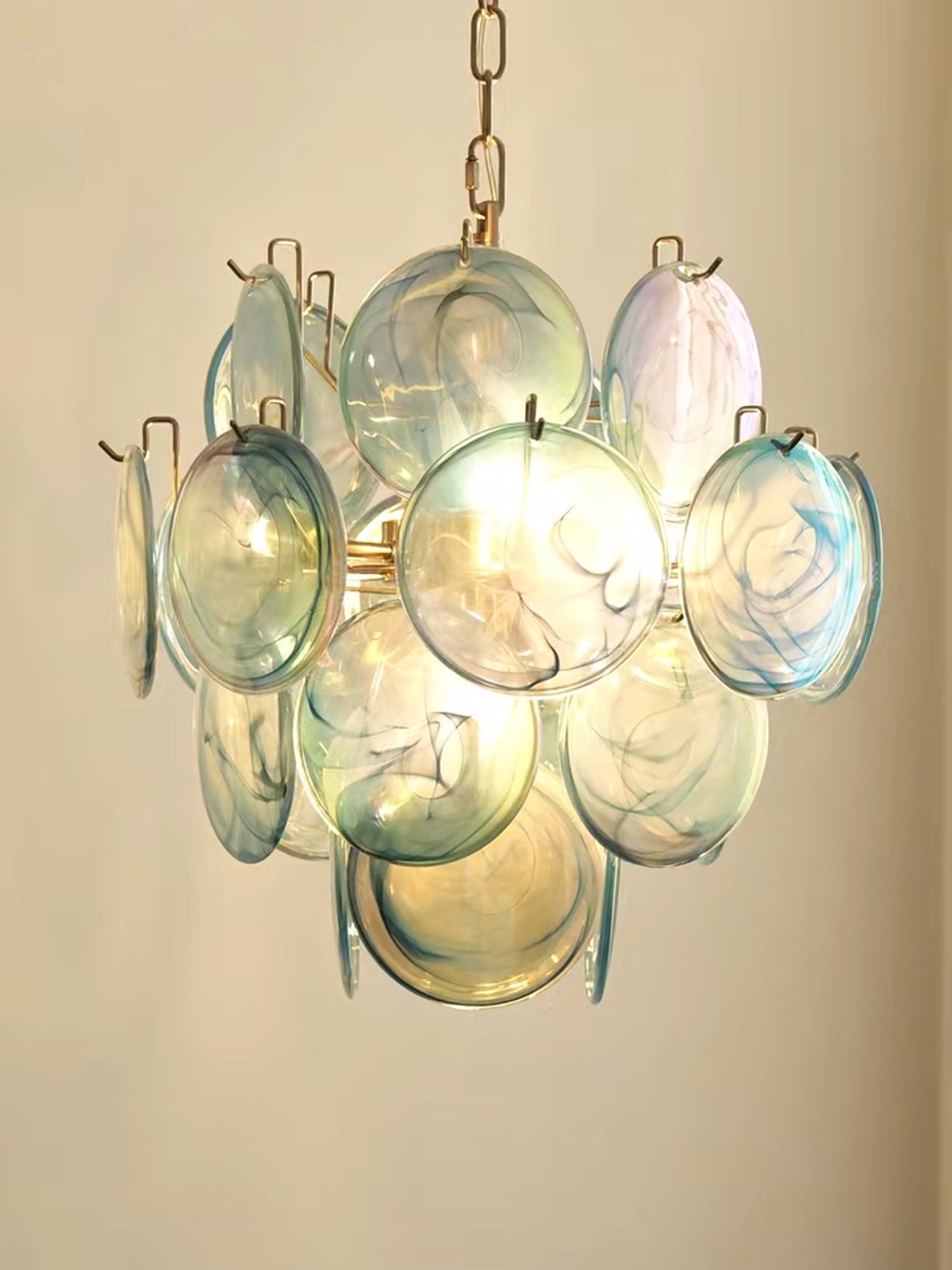 Liororine Chandelier Blue Murano Glass Disc Vintage