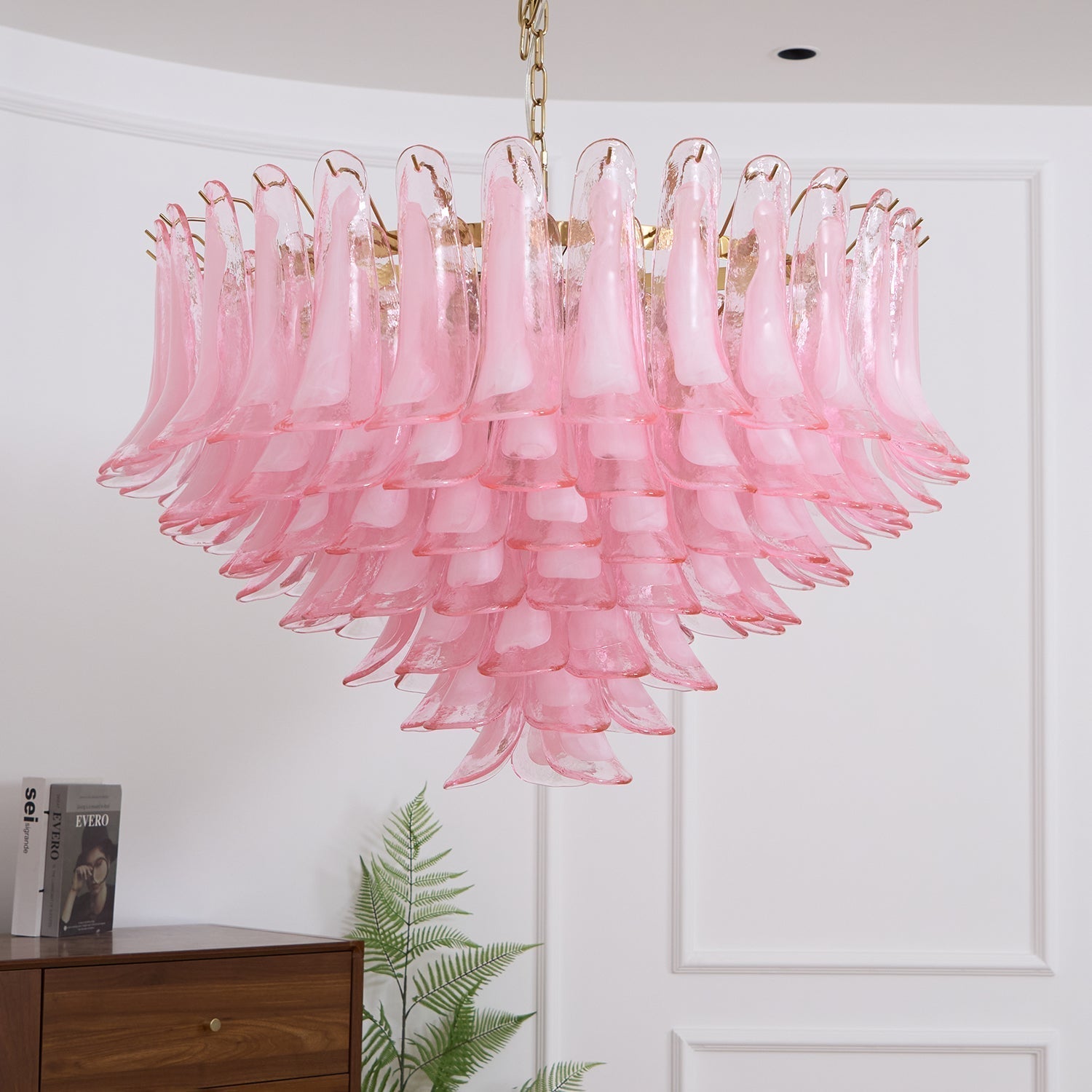 Celaella Chandelier Blush Pink Murano Glass Petals Elegant