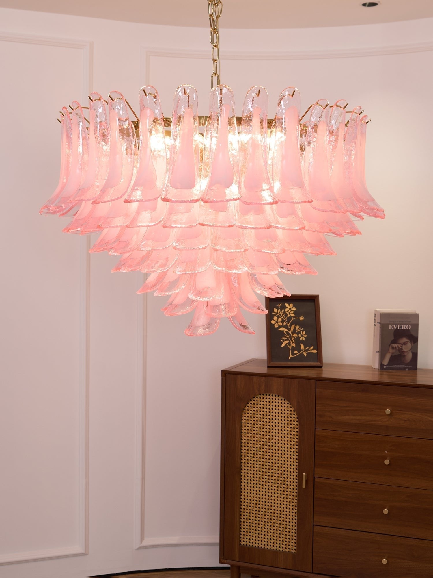 Celaella Chandelier Blush Pink Murano Glass Petals Elegant