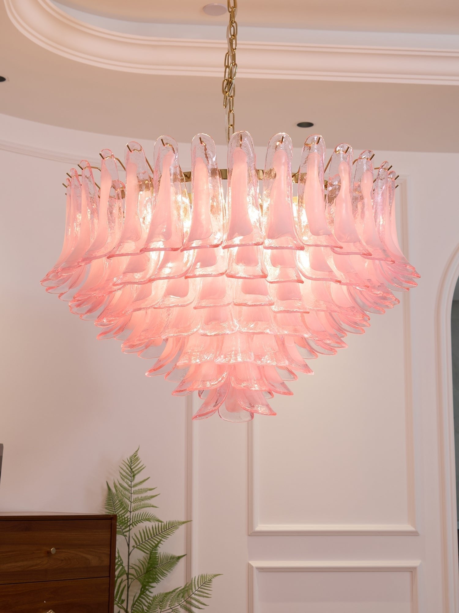 Celaella Chandelier Blush Pink Murano Glass Petals Elegant