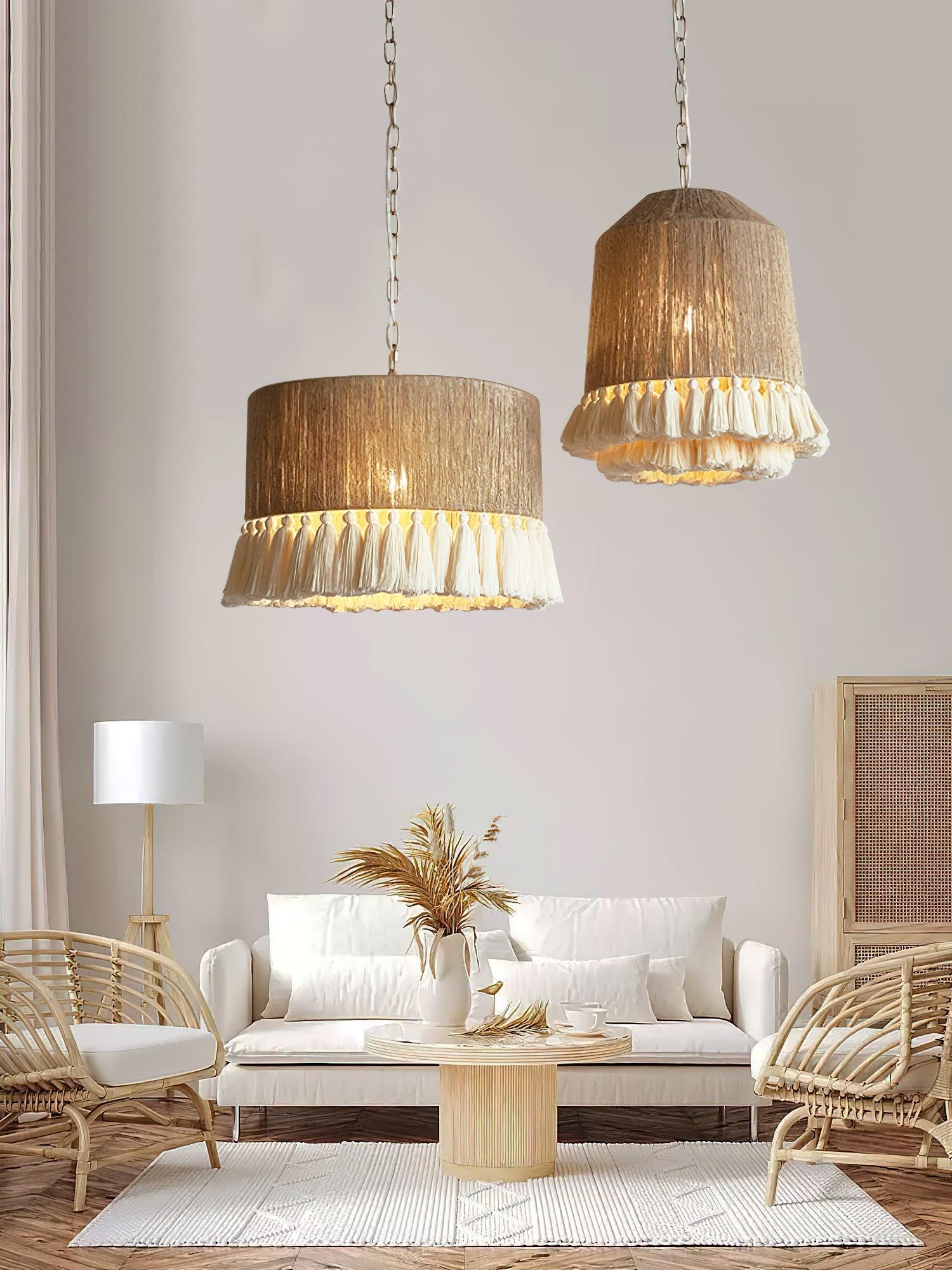 Lustra Pendant Lamp Cotton Tassels for Living Room - Neutral Decor