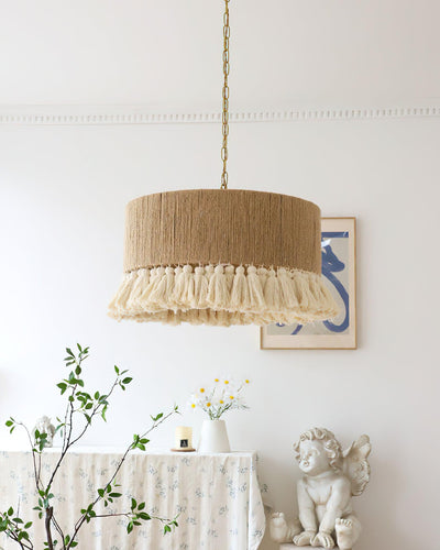 Lustra Pendant Lamp Cotton Tassels for Living Room - Neutral Decor