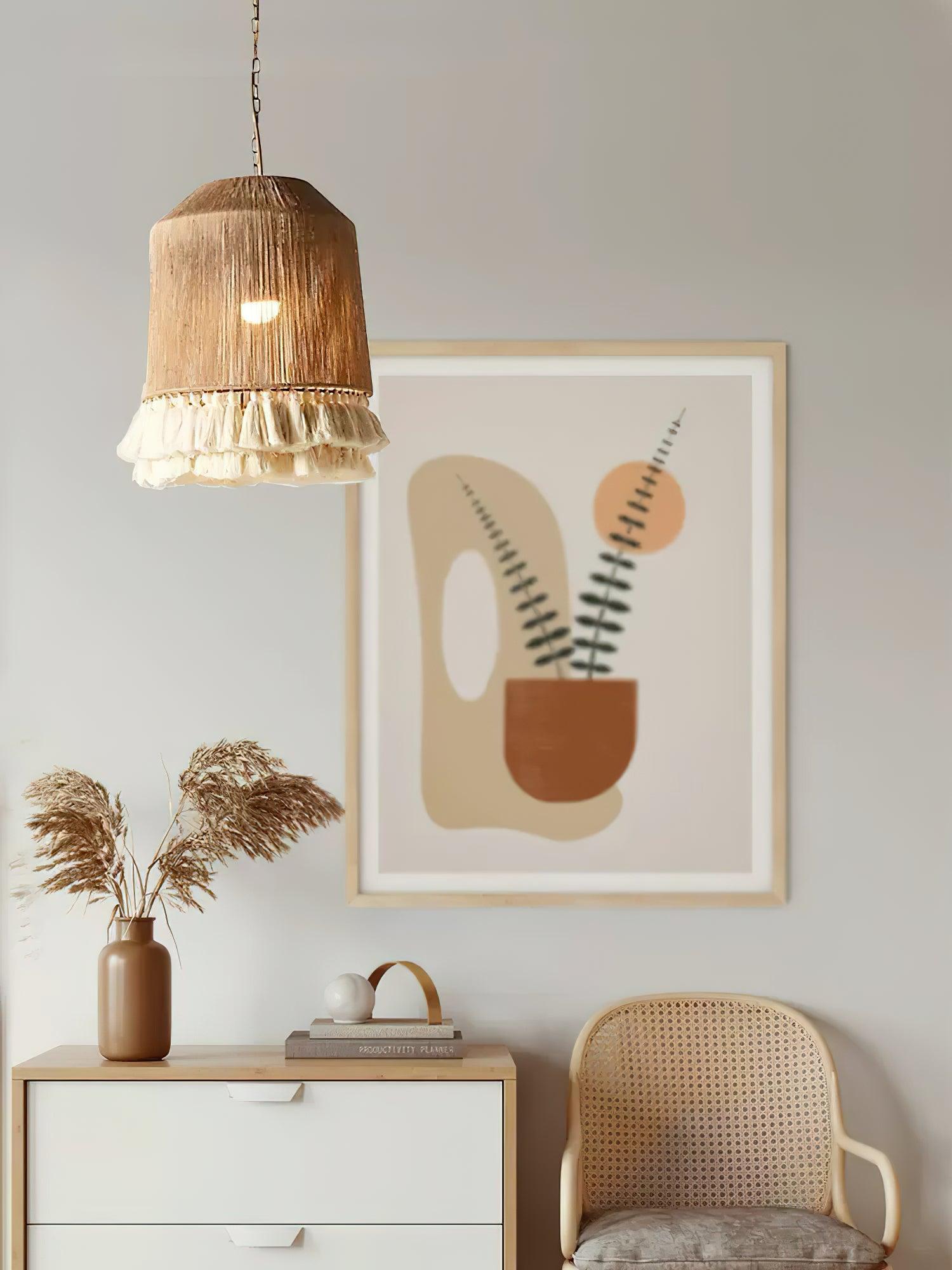 Lustra Pendant Lamp Cotton Tassels for Living Room - Neutral Decor